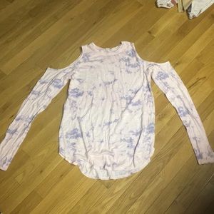 Pink and blue off the shoulder shirt